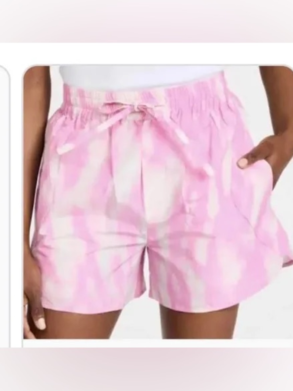 NWT GANNI Tech Fabric Shorts in a tie-dye "Dreamy Daze Phlox Pink" print size 38